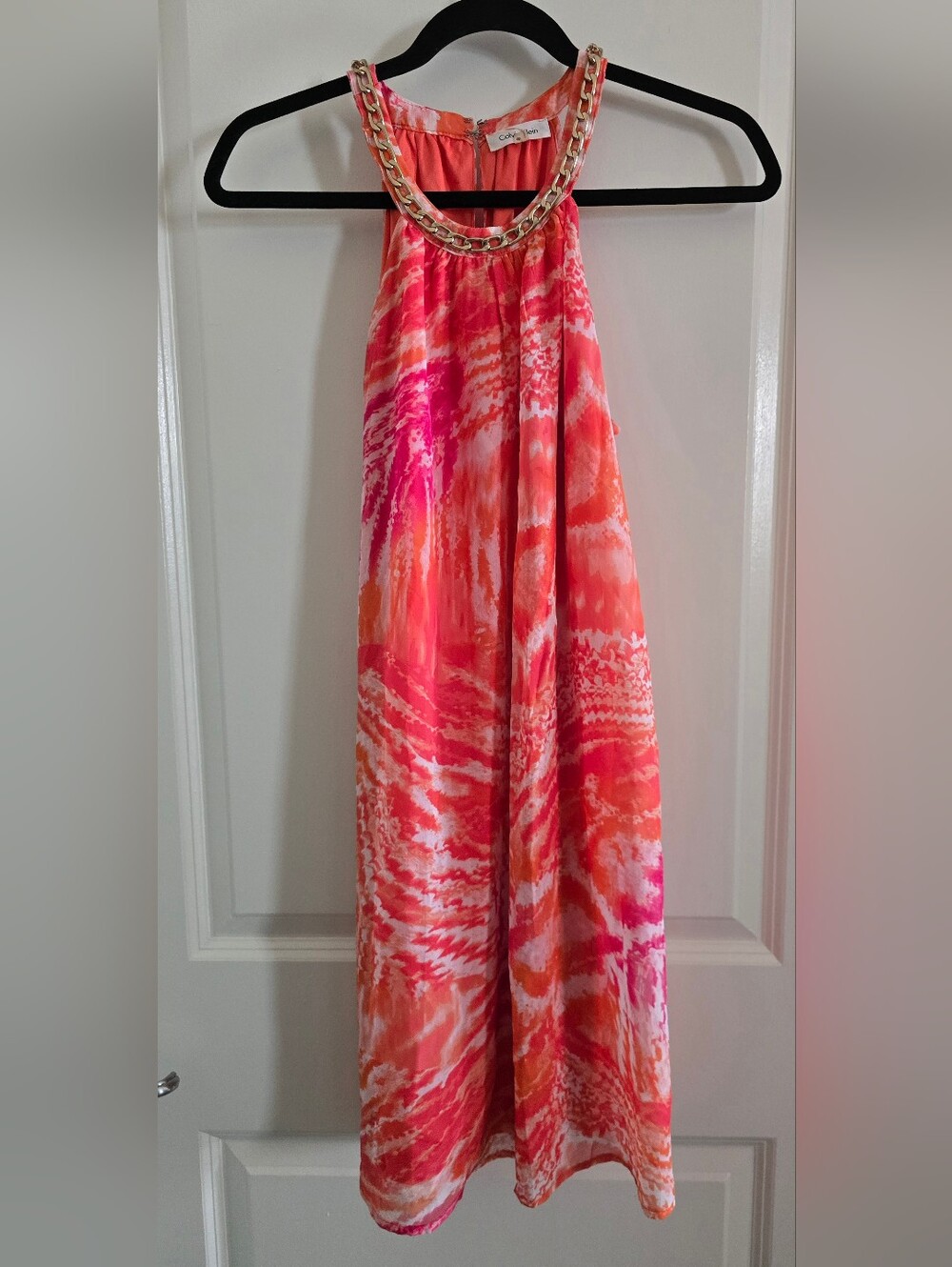 Calvin Klein Coral and Pink Chain Strap Dress Size 8